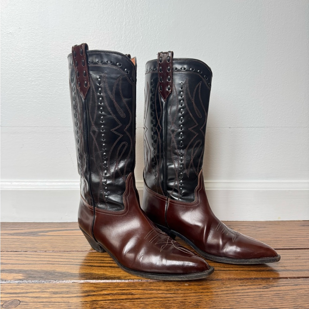 Donald Pliner Women’s Black and Brown Leather Cowboy Boots